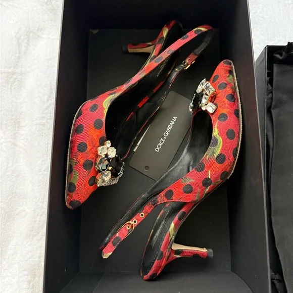 Dolce & Gabbana Red Polka Dot Embellished Heels size 7 - Picture 12 of 12